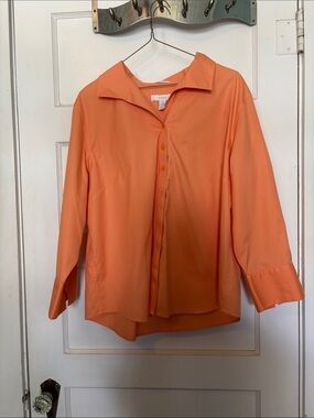 Chico's Coral-Orange Cotton Button No-Iron Shirt Size 3 (US 16)